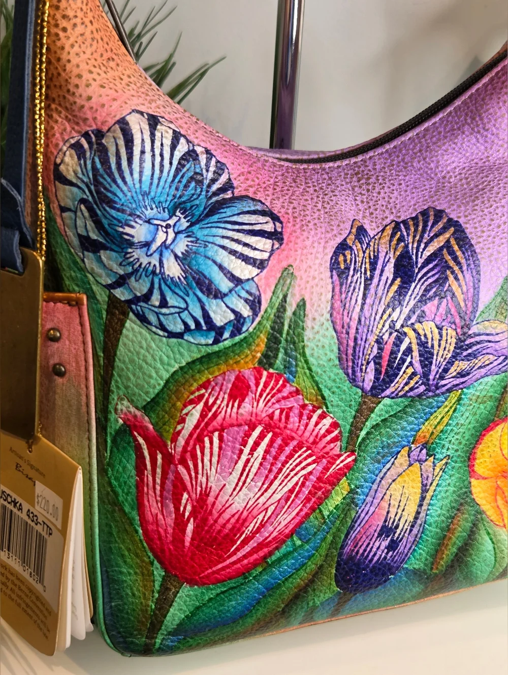 Anuschka Floral Hand Painted Leather Shoulder Bag - Picture 3 of 16